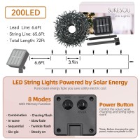 Sukesou Outdoor Solar String Lights 200Led 72Ft Solar Lights Outdoor Waterproof 8 Modes Fairy Lights Solar Powered For Outside Garden Fence Patio Wedding Party Decor (Warm White)