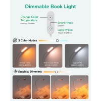 Edishine Reading Light Usb Rechargeable Clip On Book Light 3 Color Modes Stepless Dimmable 2 Charging Modes Eye Care Led L