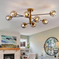 Hesoge 8 Light Sputnik Semi Flush Mount Ceiling Light Fixture Mid Century Modern Chandelier With Glass Globe Black Gold Ceiling