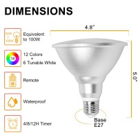 Uooiumoy Led Par38 Flood Light Bulb Waterproof Outdoor, Color Changing Light, 30W=100W, Timing, 1800Lm, Warm+Cool White, Rgbw Spotlight Lamp With Remote For Patio Porch Garden Christmas Decoration