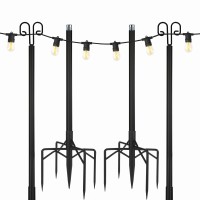 Fevaki String Light Poles For Outdoor String Lights 2 Pack,9.3Ft Height Adjustable Metal Stand Pole With Hooks For Hanging String Lights,Garden, Backyard, Patio Lighting Stand For Parties, Wedding