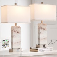 Roriano Set Of 2 Modern Table Lamps For Living Room, 3 Way Touch Dimmable Contemporary Coastal With Usb Ports, Rustic Resin Nightstand Lamp Bedroom Bedside End Table, Led Bulb Included