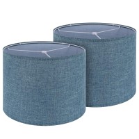 Drum Lamp Shade Set Of 2 13X13X10 Inches Easy Assembly Lampshades For Table Lamp Bedside Lamp Floor Lamp Spider Fitter Blue