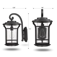 Luminzone Outdoor Exterior Wall Lantern Sconce Modern Farmhouse Wall Fixtures Lantern Porch Light Wall Mount Lighting Black Finish With Sended Glass For Outdoor Front Door, Garage, Patio