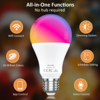 Btclink Smart Light Bulb,16W (150W Equivalent) 1600Lumen Smart Alexa Light Bulb, Ultra Bright E26 A19 Led Full Color Changing 2.4 Ghz Wifi Light Bulb Compatiable With Alexa, Google(No Hub Required)