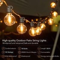 Brightown 100Ft Outdoor Led String Lights Waterproof G40 Patio Lights With 104(4 Spare) Led Shatterproof Bulbs, Led Globe Hanging Lights For Porch Bistro Balcony Backyard Decor, E12 Socket, 2200K