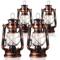 4 Pieces 8 Inch Vintage Led Hurricane Lantern 12 Warm Leds And Dimmer Switch Battery Operated Metal Lantern Decorative Hanging L