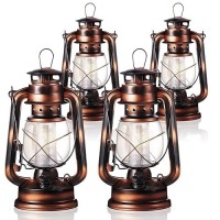 4 Pieces 8 Inch Vintage Led Hurricane Lantern 12 Warm Leds And Dimmer Switch Battery Operated Metal Lantern Decorative Hanging L