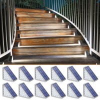 Niorsun Solar Step Lights, 12 Pack Outdoor Stair Lights Cool White Triangle Solar Deck Lights Ip67 Waterproof Auto On Off Decoration Lights For Stair Patio Yard, Driveway, Porch, Front Door, Sidewalk