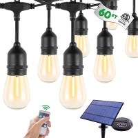 Tdlol 60Ft Solar Outdoor String Lights Waterproof, Ambience Patio Lights With 15 Shatterproof Sockets, Ip65 Commercial Grade Led Solar Powered String Lights For Outside - 4W, Warm White Light