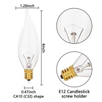 Haraqi 12 Pack 60W 120V Candelabra Base Ca10 B10 Ctc Candelabra Flame Tip Clear Decorative Dimmable Light Bulbs,Transparent Candle Light Bulbs For Chandeliers, Ceiling Fan Lights, Fireplace