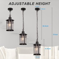 Darkaway Outdoor Pendant Lights For Porch Outdoor Chandelier Hanging Porch Lights Outdoor Ceiling Mount Aluminum With Seeded Gl