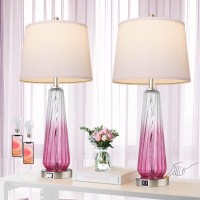 Table Lamps Set Of 2 With Touch Control, 3-Way Dimmable Modern Glass Bedside Lamps With 2 Usb Ports, Nightstand Lamp With White Fabric Shade, 27.5