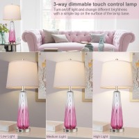 Table Lamps Set Of 2 With Touch Control, 3-Way Dimmable Modern Glass Bedside Lamps With 2 Usb Ports, Nightstand Lamp With White Fabric Shade, 27.5