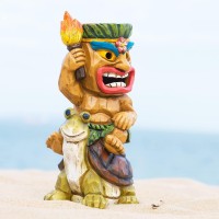 Eptuega Solar Tiki Statue,Outdoor Statues Tiki - Tiki Statue-Tiki Bar Decor-Tiki Decorations Outdoor Patio Tiki Decor For Tiki Bar, Patio, Balcony, Yard,Lawn Ornament,Riding A Turtle,10Inch Tall