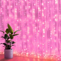 Kproe Pink Curtain Lights, String Lights Window Fairy Led Lights 8 Lighting Modes, Pink Decor Window Icicle Lights For Christmas, Mothers Day Gifts, Weddings, Party, Room Decor (Pink)