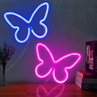 2 Pcs Butterfly Neon Signs For Bedroom,Decorative Neon Light Signs For Wall Decor,Battery And Usb Powered Led Neon Lights Table Decoration,Neon Sign Gift For Kids Room,Birthday,Wedding,Party