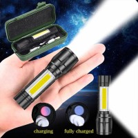 Led Flashlight Rechargeable Usb Mini Torch Light, Ultra Brightest Small Flash Light Handheld Pocket Compact Portable Tiny Lamp With Side Lantern, High Powered Tactical Travel Flashlights 1 Pack