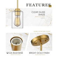 Audickic Pendant Lights Kitchen Island Farmhouse Gold Pendant Lighting With Clear Glass Shade Kitchen Pendant Lighting Over Is