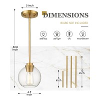 Audickic Pendant Lights Kitchen Island Modern Gold Pendant Light With Clear Glass Globe Shade Farmhouse Hanging Light Fixtures