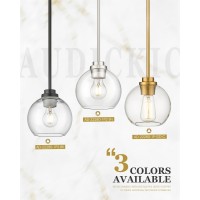 Audickic Pendant Lights Kitchen Island Modern Gold Pendant Light With Clear Glass Globe Shade Farmhouse Hanging Light Fixtures