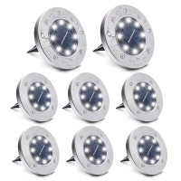 8 Pack White Solar Ground Lights 8 Led Waterproof Inground Lights Solar Powered Garden Lights Patio Disk Lights Outdoor Landsc