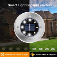 8 Pack White Solar Ground Lights 8 Led Waterproof Inground Lights Solar Powered Garden Lights Patio Disk Lights Outdoor Landsc