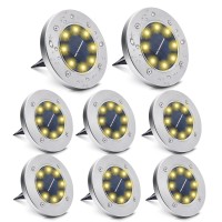 8 Pack Solar Ground Lights 8 Led Waterproof Inground Lights Solar Garden Lights Patio Disk Lights Outdoor Landscape Lighting F