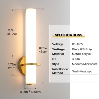 Aijiasi Gold Wall Sconce 18In Modern Bathroom Sconce Wall Lighting 18W 3000K Led Dimmable Wall Sconce Light With Acrylic Lamps