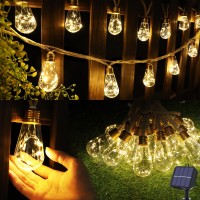 Solar Outdoor String Lights, 20Ft Vintage Rope Hemp Solar Patio Lights, Waterproof Warm White Solar Powered String Lights With 8 Modes 16 Shatterproof Bulbs For Garden Fence Stairs Balcony Caf? Bistro