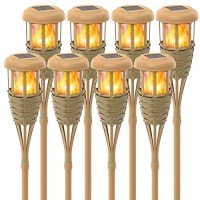 Evelynsun Tiki Torch Solar Lights Outdoor - Solar Torch Light With Flickering Flame Waterproof Garden Tiki Torches For Outside-8 Pack