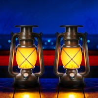 Toodour 2 Pack Hanging Solar Lantern Outdoor Solar Vintage Lantern With Flickering Flame 2 Modes Waterproof Solar Hanging Lig