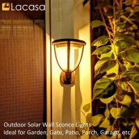 Lacasa 2 Pack Solar Wall Lights Outdoor, Ip65 Waterproof Solar Sconce Lights With 2 Modes Dusk To Dawn Led Post Lights, Porch Wall Lanterns Security Lamps For Garden Fence Patio, Warm White 2700K