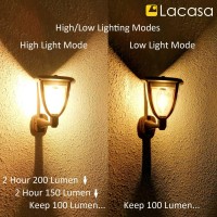 Lacasa 2 Pack Solar Wall Lights Outdoor, Ip65 Waterproof Solar Sconce Lights With 2 Modes Dusk To Dawn Led Post Lights, Porch Wall Lanterns Security Lamps For Garden Fence Patio, Warm White 2700K