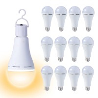 Wahadi 12 Pack Warm White 3000K Rechargeable Emergency Led Bulbs 9W (60W Equivalent), Multi-Function Battery Backup Emergency Light For Power Outage Camping Outdoor Activity, Standard E26 Screw Base