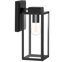 Large Size Outdoor Wall Lantern 16 Inch, Waterproof Exterior Wall Sconce Light Fixture, Anti-Rust Wall Mount Light With Clear Glass Shade, Matte Black Lamp With E26 Socket For Porch, Front Door