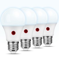 Dusk To Dawn Light Bulbs Outdoor, A19 Led Light Bulb With Automatic Auto On/Off Light Sensor, 5000K-Daylight, E26 Base, 900Lm, 9W (60W Equivalent) Smart Sensor Lights For Porch Garage Yard, 4 Pack