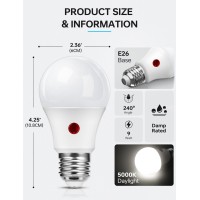 Dusk To Dawn Light Bulbs Outdoor, A19 Led Light Bulb With Automatic Auto On/Off Light Sensor, 5000K-Daylight, E26 Base, 900Lm, 9W (60W Equivalent) Smart Sensor Lights For Porch Garage Yard, 4 Pack