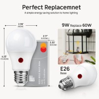 Dusk To Dawn Led Light Bulb, 9W (60Watt Equivalent) Auto On/Off Outdoor Lighting Led Bulb 5000K Daylight White, 900Lm, A19 E26 Base Smart Sensor Light Bulb For Porch Garage Hallway Yard Patio 6-Pack