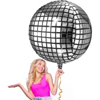 Leitee 6 Pcs 32 Inch Large Disco Ball Balloon 70S Disco Balloon Disco Party Decoration Large 4D Silver Metallic Disco Balloon Gi