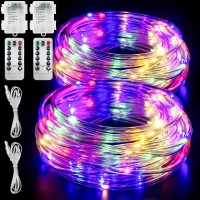 2 Pack Rope Lights, 66Ft 200 Led Waterproof Indoor Rope Lights, Battery Powered Trampoline Lights 8 Mode Fairy Lights Usb Powered String Lights With Remote For Camping Pool Party Outdoor Lights Decor