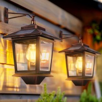 2 Pack Solar Wall Lanterns With Replaceable Bulb,Outdoor Hanging Solar Lights With 4 Solar Panels,Dusk To Dawn Led Outdoor Wall Sconce,Anti-Rust Waterproof Wall Lanterns With Hooks,3000K Warm White