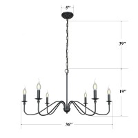 Black Chandelier Rc Ceiling Light Fixture -6 Light 36 Inches-Modern Farmhouse Apply To Chandeliers For Dining Room Lighting,Living Room,Bedroom,Foyer