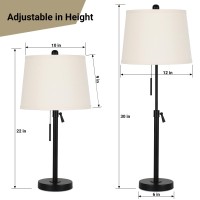 Bedside Table Lamps Set Of 2 Tall Black Table Lamps For Living Room End Table Height Adjustable 3Way Dimmable Nightstand Lam