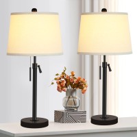 Bedside Table Lamps Set Of 2 Tall Black Table Lamps For Living Room End Table Height Adjustable 3Way Dimmable Nightstand Lam