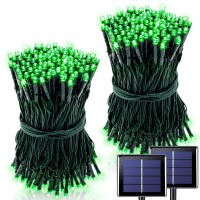 Potive Green Solar Christmas Lights, 2-Pack Each 42.7 Ft 100 Led Solar String Lights, 8 Modes Green Solar Lights Outdoor Waterproof For St Patrick'S Day Tree Garden Patio Decorations