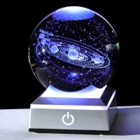 Ornalrist 315 K9 Crystal 3D Solar System Ball With Sliver Led Colorful Lighting Touch Base Engraving Solar System Star Plane