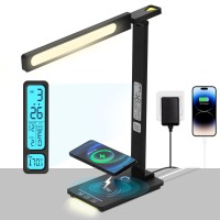 Led Desk Lamp With Wireless Charger Desk Lamps Usb Charging Ports For Home Office Bedroom Touch Control With 5 Color Modes