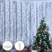 Ollny Fairy Lights Curtain 200 Led 66X66Ft Usb Cool White Christmas Curtain Lights With Hook Waterproof Window Lights For Be