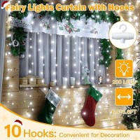 Ollny Fairy Lights Curtain 200 Led 66X66Ft Usb Cool White Christmas Curtain Lights With Hook Waterproof Window Lights For Be